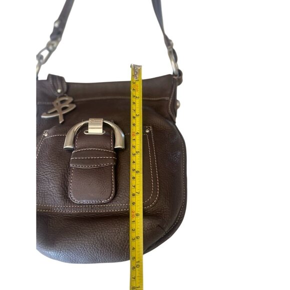 B Makowsky Brown Leather Crossbody Bag With Silver Hardware & Logo Charm - Picture 6 of 9